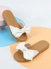 Girls Knot Decor Non Slip Slippers For Outdoor - White - View 5