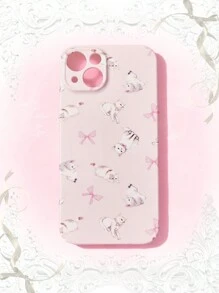 ROMWE Kawaii 1 funda de teléfono gráfica de gato y lazo compatible con iPhone - Rosa Pálido - Ver 1