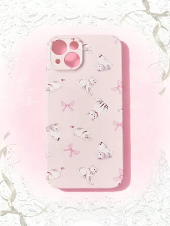 Kawaii 1 funda de teléfono gráfica de gato y lazo compatible con iPhone