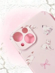 ROMWE Kawaii 1 funda de teléfono gráfica de gato y lazo compatible con iPhone - Rosa Pálido - Ver 2