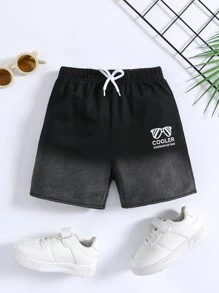 SHEIN Quần short bé trai Thắt nút Lá thư Giải trí - màu đen - Xem 1