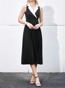 SHEIN BIZwear 拼接西裝領百褶下擺洋裝工作服 - 彩色 - 查看 5