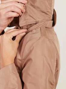 SHE(IN) BRASIL Drawstring Waist Hooded Coat - Beige - View 5