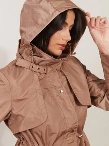 SHE(IN) BRASIL Drawstring Waist Hooded Coat - Beige - View 6