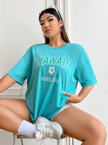 SHEIN Qutie Camiseta con estampado floral con letra - verde menta - Ver 1