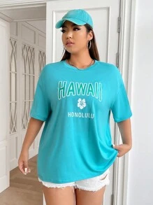 SHEIN Qutie Camiseta con estampado floral con letra - verde menta - Ver 6