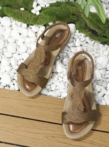 女士平底編織涼鞋適用於度假舒適 - 駝色 - 查看 4