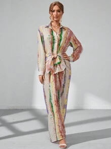 GENKIRA 滿版印花襯衫和前繫帶半身裙 - 彩色 - 查看 3