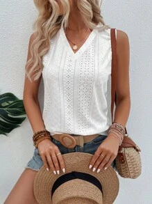 SHEIN LUNE Áo khoác và áo lót dành cho xe tăng nữ Tranh thêu màu trơn Giải trí - trắng - Xem 1