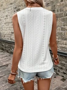 SHEIN LUNE Áo khoác và áo lót dành cho xe tăng nữ Tranh thêu màu trơn Giải trí - trắng - Xem 2