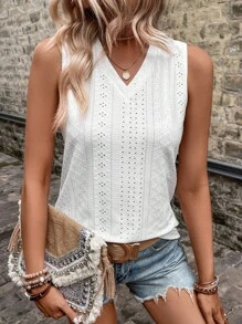 SHEIN LUNE Áo khoác và áo lót dành cho xe tăng nữ Tranh thêu màu trơn Giải trí - trắng - Xem 3