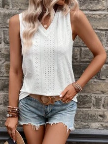 SHEIN LUNE Áo khoác và áo lót dành cho xe tăng nữ Tranh thêu màu trơn Giải trí - trắng - Xem 6