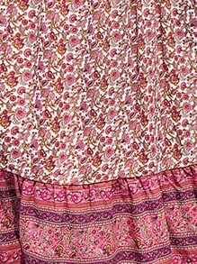 SHEIN LUNE Đầm Viên lá sen Dải chun Hoa Boho - Màu Hồng Tươi - Xem 3