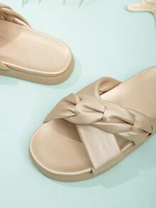 Girls Metallic Ruched Detail Criss Cross Slippers For Summer - Gold - View 5