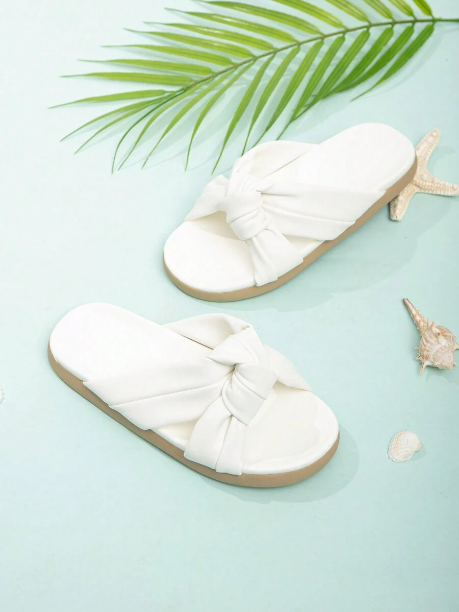 Chicas Chanclas con diseño de nudo para exterior - Blanco - Ver 1