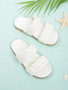 Girls Braided Detail Two Part Boho Slippers For Summer - White - View 1