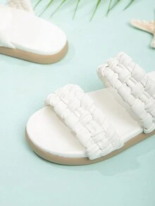 Girls Braided Detail Two Part Boho Slippers For Summer - White - View 5