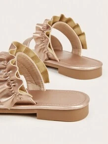 1pair Girls Ruffle Design Slippers For Summer - Champagne - View 2