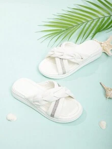 Chicas 1 par Zapatillas con diseño de diamante de imitación con tira cruzada para verano - Blanco - Ver 3