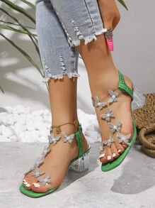Sandalias con mariposa embellecido cristal - Verde - Ver 5