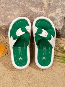 Chicas Zapatillas de dos tonos fruncido con tira cruzada para verano - Verde - Ver 3