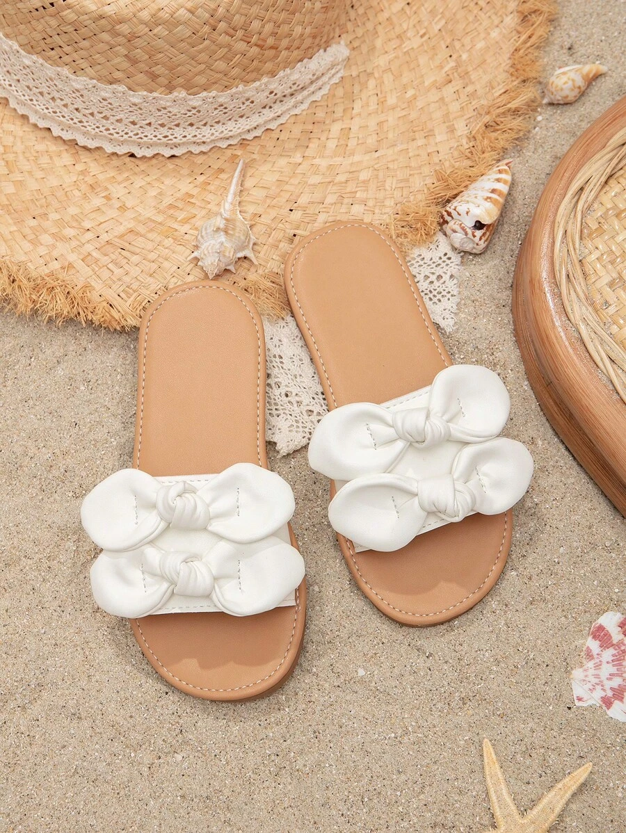 Chicas Chanclas con diseño de lazo para exterior - Blanco - Ver 1