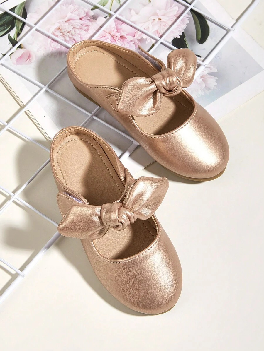 Girls Fun Knot Decor Mule Shoes For Outdoor - Champagne - View 1