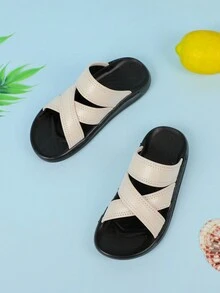 Chicas Zapatillas con tira cruzada para verano - Beis - Ver 3
