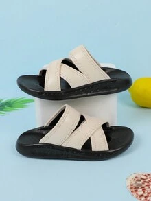 Chicas Zapatillas con tira cruzada para verano - Beis - Ver 4