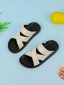Chicas Zapatillas con tira cruzada para verano - Beis - Ver 9