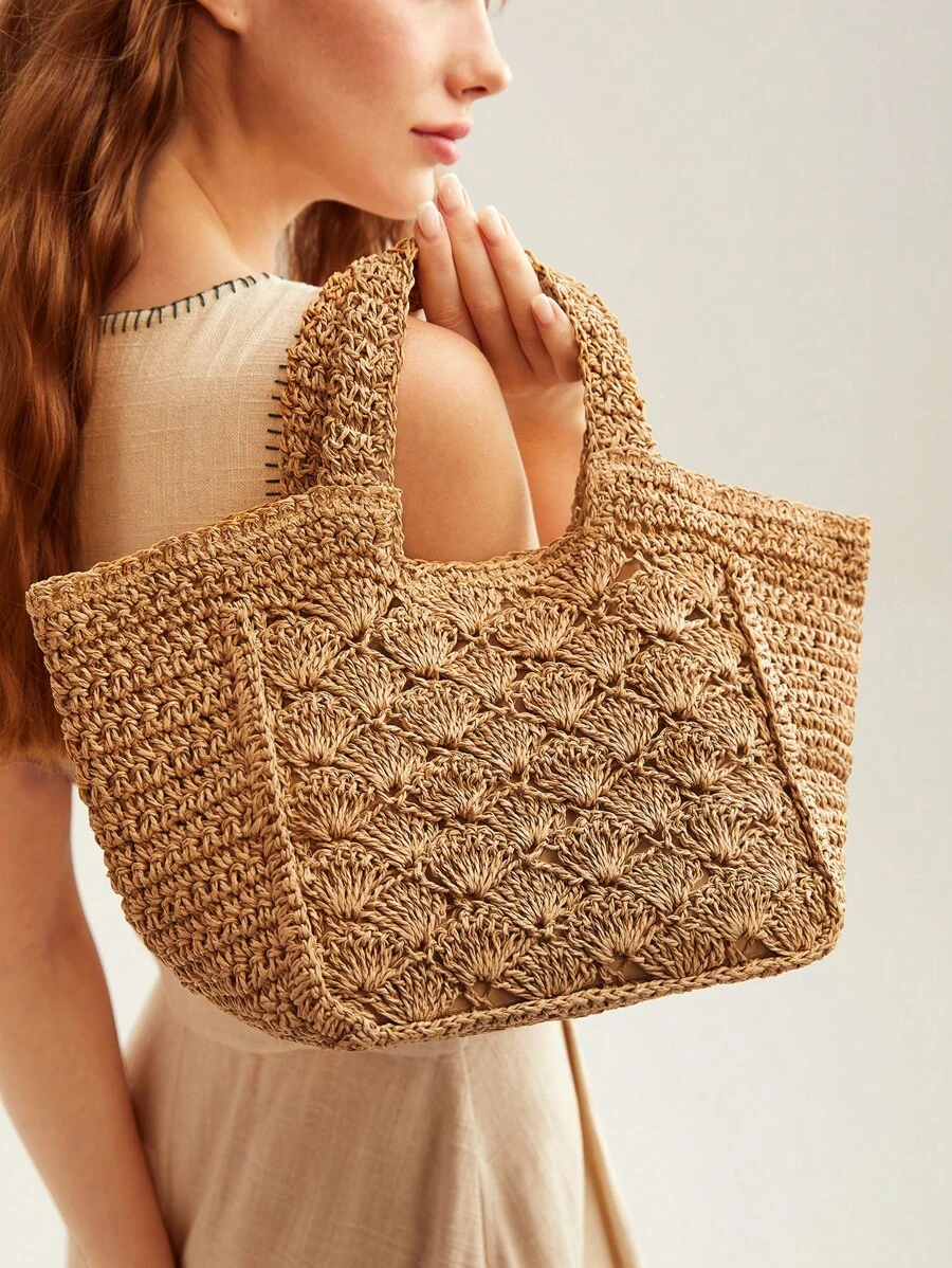 MOTF X Nour PREMIUM STRAW TOTE HANDBAG - Khaki - View 1