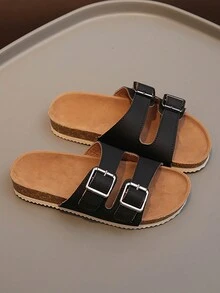 Chicas Zapatillas con diseño de hebilla para verano - Negro - Ver 2