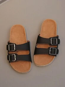 Chicas Zapatillas con diseño de hebilla para verano - Negro - Ver 3