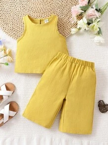 Bebé unicolor Top tank & Shorts - Amarillo - Ver 1