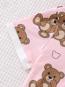 Toddler Girls Bear Print Contrast Collar PJ Set - Pink - View 4