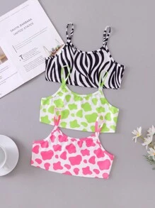 女孩3入組斑馬條紋和愛心圖案無鋼圈內衣