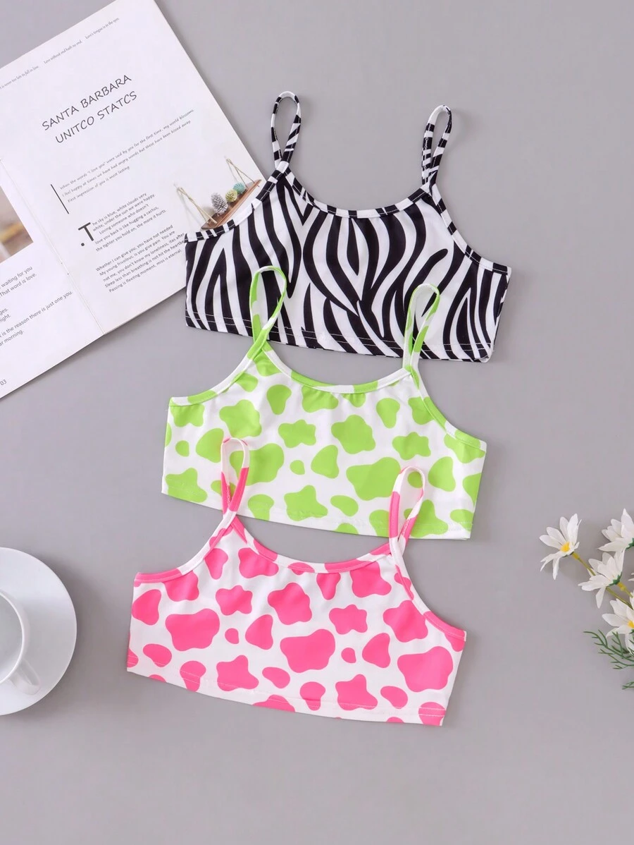 女孩3入組斑馬條紋和愛心圖案無鋼圈內衣