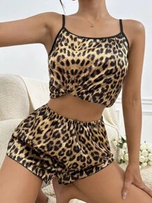 豹纹缎面睡衣套装 / 睡衣套装 - 黃色 - 查看 3