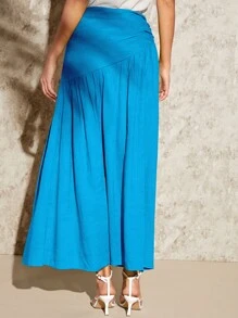 SHEIN VCAY Falda unicolor de muslo con abertura fruncido - Azul - Ver 2