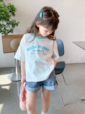 zosee Tshirty i Kamizelki dla Dziewczynek Kontrastowe szwy Litera Casual