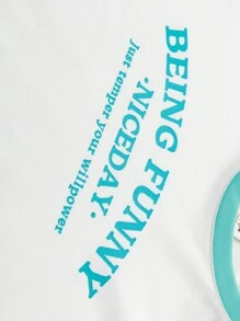 zosee 小女童字母圖案拼接邊落肩T恤 - 白色 - 查看 3