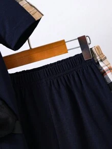 SHEIN Boys Plaid Side Seam Tee & Shorts & Bag
