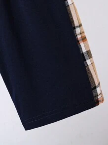 SHEIN Boys Plaid Side Seam Tee & Shorts & Bag