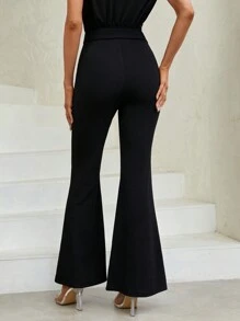 SHEIN Privé Pantalones acampanados unicolor con cinturón - Negro - Ver 2