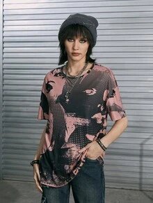ROMWE Street Life Figure Graphic Drop Shoulder Tee - Multicolor - View 3