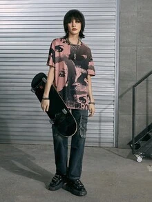 ROMWE Street Life Figure Graphic Drop Shoulder Tee - Multicolor - View 5