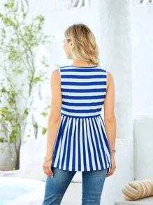 Maternity Summer Casual Striped Tank Top - Blue and White - View 2