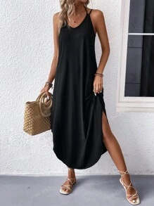 Robe à bretelles de couleur unie pour femmes, minimaliste et , convient pour l'été