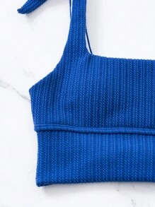 SHEIN Swim 夏季海滩系肩高腰比基尼套装 - 寶藍色 - 查看 3