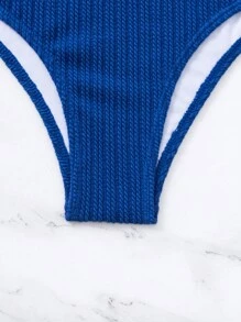 SHEIN Swim 夏季海滩系肩高腰比基尼套装 - 寶藍色 - 查看 6
